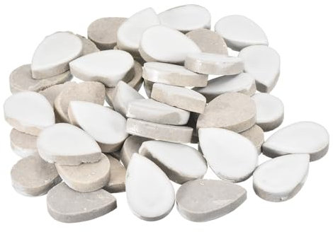 QUARKZMAN 200g Keramik Mosaikfliesen für Bastelbedarf, Regentropfen Weiße Keramikfliesen für Mosaik-Sets Garten Trittplatten Cup Mat