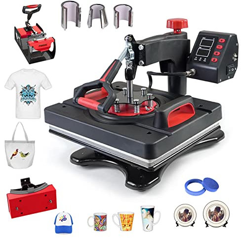 Wärmepresse, Pro 8-in-1-Sublimations-Wärmepresse-Kombination, 15 x 12 Zoll große, wegschwenkbare digitale Wärmeübertragungsmaschine für T-Shirts, Tassen, Kappen, Platten, multifunktionale Hemddruckm