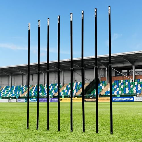 FORZA Teleskopiska slalomstänger | Justerbara 8-pack träningsstänger för sportborrar och smidighet – flera färger (utan baser, svart)