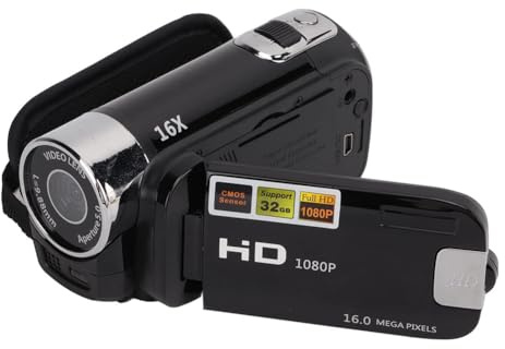 FPHADO Videocámara digital de 16 MP, 1080P, Full HD, DV, cámara de vídeo digital, pantalla de rotación de grados, zoom nocturno de 16X