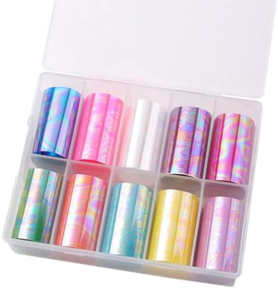 Vocdikficy 10 Rollen Nagel Transfer Folie Holographic Nail Art Foliensticker für Nägel Fingernagel-Aufkleber