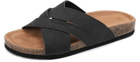 ARRIGO BELLO Mules Mujer Cómodas Sandalias de Cuero Zapatillas Antideslizantes de Moda Verano Aire Libre PantuflasTalla 36-41(C Negro,Numeric 38)