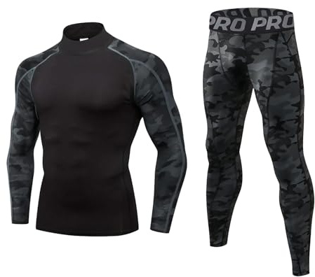 LNFINTDO Ensemble de sous-vêtements thermiques à manches longues pour homme avec haut de compression et caleçon long pour la course à pied, le cyclisme, le ski en hiver, Camoblk, M