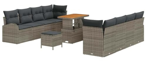 vidaXL 11-teiliges Garten-Sofa-Set mit Kissen in Grau, aus Poly-Rattan und Akazie. Perfekt für Terrasse und Balkon. Wetterfest und modular. Modernes Lounge-Set für entspannte Stunden.