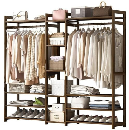 Porte-Manteau en Bambou avec étagères et Compartiments de Rangement - Organisateur élégant pour Chambre et entrée, Design écologique et Durable, Solution Peu encombrante