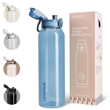 UZSPACE Water Bottle 1l with Handle - BPA Free Drinking Bottles for Adults - Clear Water Bottle with Capacity Scale - Leakproof Gym Bottles - Ideal for Sports or Fitness & Outdoors Slate Blue