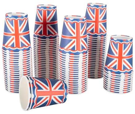CEILIWEN Lot de 100 gobelets en carton motif drapeau britannique pour anniversaire de mariage, fêtes de rue et célébrations royales – Gobelets patriotiques rouge, blanc, bleu (100 tasses)