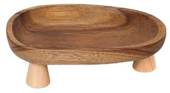 GIBZ Plateau Décoratif Ovale en Bois, Plateau de Service Bougie Bijoux, Rangement Plats pour Salle de Bain, Cuisine, Salon, Marron, 16 x 12.5 x 5 cm