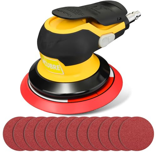 5 Inch Air Sander with 12 Sandpapers DA Sander for Auto Body Low noise palm sander, Lightweight & Noise Reduction