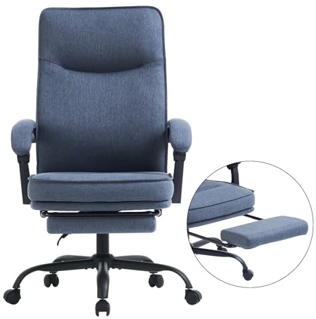 MZLEE - Sedia ergonomica da ufficio, da scrivania, poltrona direzionale, sedia da computer, con poggiapiedi e schienale regolabile, 90-135°, per casa, ufficio, blu navy, tessuto 150 kg
