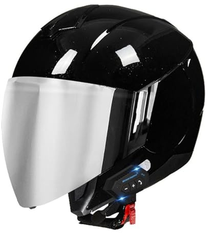 QJWMatic Casque de Moto Bluetooth, Demi-Casque Ouvert, Casque de Moto pour Hommes et Femmes, avec Double visière, Casque de Scooter, Casque de Sport homologué ECE P,L59-60CM
