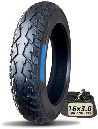 16x3.0 76-305 Ebike Tire and Tube Set 8-Level Design, 16 X 3.0 Antipuncture Snow Tyre for E-bike with Bent Valve Inner Tube Compatible with E-Bikes Dirtbike Trike Unicycle and Folding Bike