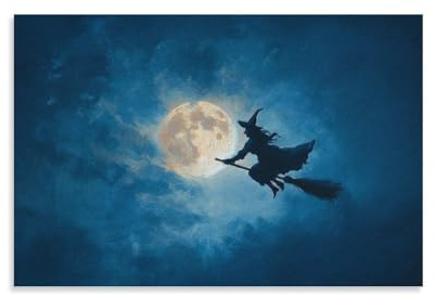Jubonexis Hexe fliegt auf Besen, Vollmond, Wandkunst, Poster, Leinwanddruck, Gemälde, ästhetisches Bild für Wohnzimmer, Bauernhaus-Dekoration, ungerahmt 30 x 45 cm