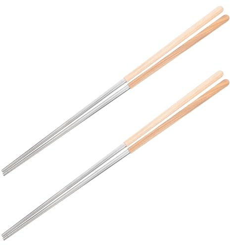 Healeved Bacchette Cinesi Lunghe in Legno 2 Paia, Bacchette Riutilizzabili per Friggere e Cucinare, per Pentola Calda, Barbecue e Campeggio, Utensili Cucina Resistenti per Casa e