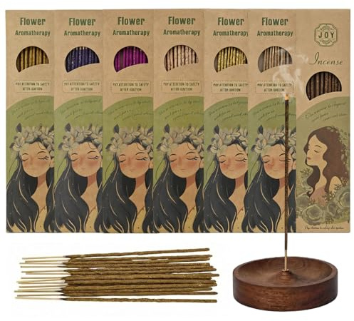 Gokemuak Räucherstäbchen mit Halter – 12er-Set (84 Incense Sticks) | Palo Santo, Safran, Rose, Lavendel, Osmanthus, Jasmin, Oolong Tee – Bio-duftstäbchen für Aromatherapie und Meditation