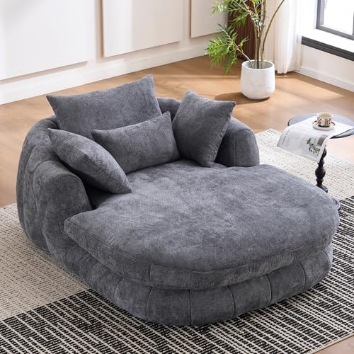 Luscriate Poltrona lounge XXL moderna – Chaise longue in ciniglia con seduta extra profonda, morbida poltrona cloud per soggiorno e camera da letto grigio (grigio, 185 x 145 x 59 cm)