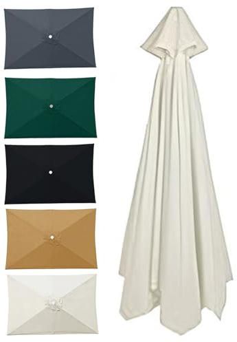 Telo di Ricambio per Ombrellone, Copertura Ombrellone Rettangolare 3x2m a 4/6/8 Stecche, Telo Parasole di Ricambio in Poliestere, Impermeabile e Protezione UV50+ per Giardino(White,2.0x3.0m)