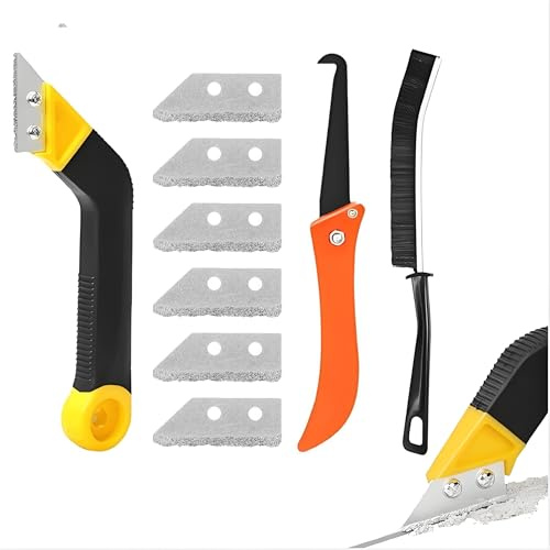 9 Pcs Pro Grout Removal Tool,Grout Scraping Rake Tool with 6 Pieces Extra Replacement Accessories,Grouting Rake Tile Grout Hand Saw Angled Grouting Clean Remover for Tile Cleaning