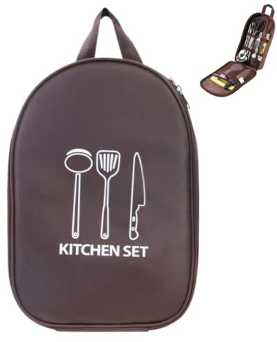 Generisch Portable Camping Kitchen Utensil Storage Bag, Foldable Outdoor Cutlery Organiser Case with Pockets, Bag Only No Cooking Tools Included
