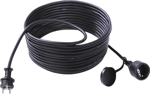 BACHMANN - SchuKo Verlängerung. Gummi Verlängerungskabel mit Schuko Zentralstecker und Schutzkontakt-Kupplung mit Deckel. 10m Schwarz H07RN-F 3G 1,50 mm2