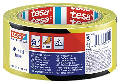 Tesa 60760-00087-15 - Série de Bandes de Marquage temporaire 60760-33 m x 50 mm, Noir/Jaune