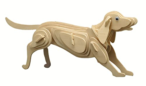 Pebaro 852/7 Holzbausatz Hund, 3D Puzzle, Modellbausatz, Basteln mit Holz, Holzpuzzle, Bastelset, vorgestanzte Holzplatte, inkl. Schmirgelpapier, ausbrechen, zusammenstecken, fertig, Geschenkidee