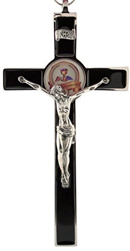 Wandkreuz zur Erstkommunion, silberfarben/schwarze Emaille, 20,3 cm