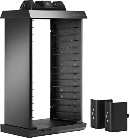 snakebyte Xbox One CHARGE:TOWER PRO - Games Tower mit Ladestationen für 2 Xbox One 4 Controller, 2 USB-Steckplätze, Platz für 15 Spiele und Blu-rays - Gaming Organizer und Charging-Station