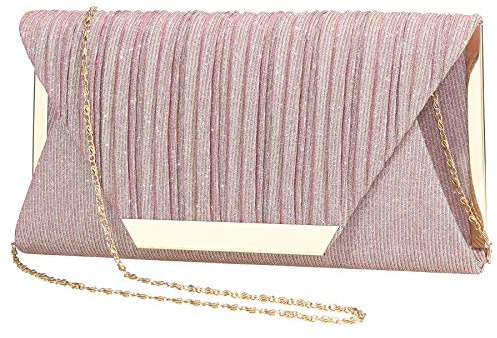 LIGUL Abend Taschen Damen,Gold Donna Clutch,Borsa Donna Elegante,Silber Abend Tasche für Frauen Shining Abend Handtasche für Damen Donna (26x5.5x14cm, Pink)