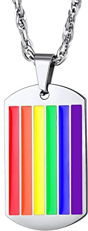 Bandmax Regenbogen Kette Damen Herren Edelstahl LGBTQ Personalisiert Halskette Dog Tag Pride Schmuck für Sohn Tochter