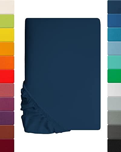Lavea® Jersey Spannbettlaken, Spannbetttuch, Serie Maya, 100% Baumwolle, hochwertige Verarbeitung, mit Gummizug und OekoTex101-200x220 cm, Galaxyblau