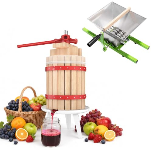 UISEBRT 7L Obstmühle Traubenmühle Apfelpresse & 6L Obstpresse Weinpresse Saftpresse Mechanisch mit Pressentuch