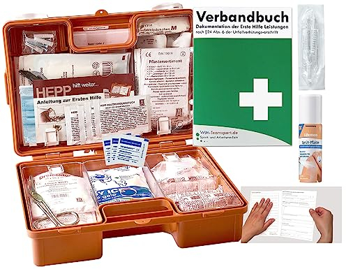 Verbandskoffer/Verbandskasten (K) Typ S - INKL. 90° ARR. Erste Hilfe - aktuelle DIN 13157 für Betriebe INKL. PERFORIERTEM VERBANDBUCH + Sprühpflaster