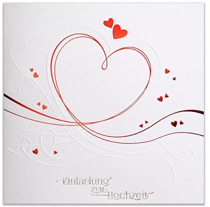 Art Nuvo HOCHZEITSEINLADUNGEN - SATZ 20 St, 135x135mm MIT BEDRUCKBAREN EINLAGEN UND UMSCHLÄGEN FÜR HOCHZEIT – ROTE FOLIE, GEPRESSTES MUSTER AUF METALLICPAPIER, ZAP_DE_07