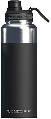 Asobu BPA-freie Mighty Trinkflasche aus Edelstahl mit einfachem Griff und leicht zugänglichem Ausguss, hält 12/24 Stunden heiß/kalt (schwarz)
