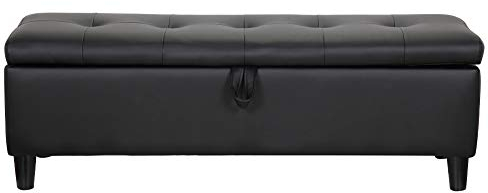INMOZATA Ottoman Storage Bench Chest Leather Footstool Window Seat Bench Bed End Stool for Living Room Bedroom Hallway Black