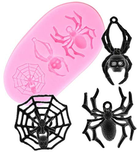 DUO ER Scary Spinne Silikon Formen Spinnennetz Fondantform Halloween Kuchen, der Werkzeuge Süßigkeit Polymer Clay Schokolade Zuckermasse Moulds