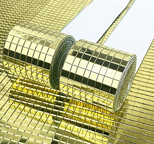 3200 Stück Echtglas Gold Spiegel Mosaik Fliesen Aufkleber für Handwerk Quadratische Glasfliesen Selbstklebend 2 Rollen 5 mm x 5 mm