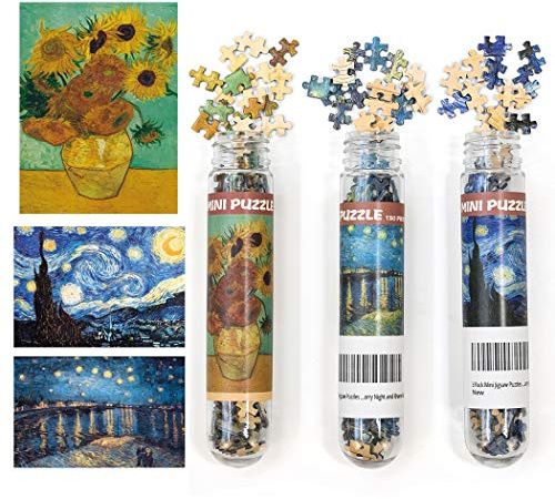 LUUFAN 3 Pack Mini -Puzzles für Erwachsene 150 Stücke, die EIN kleines Puzzle -Puzzle 6 x 4 Zoll Unterhaltungsspielzeug für Wohnkultur herausfordern (Sternennacht, Rhonefluss, Sonnenblume)