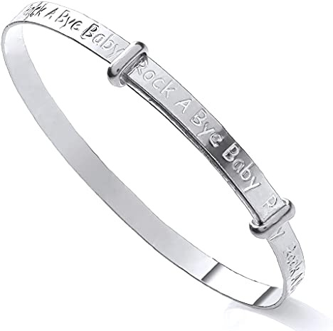 Old English Jewellers Sterling Silver Rock A Bye Baby Expanding Baby Bangle- Gift Boxed