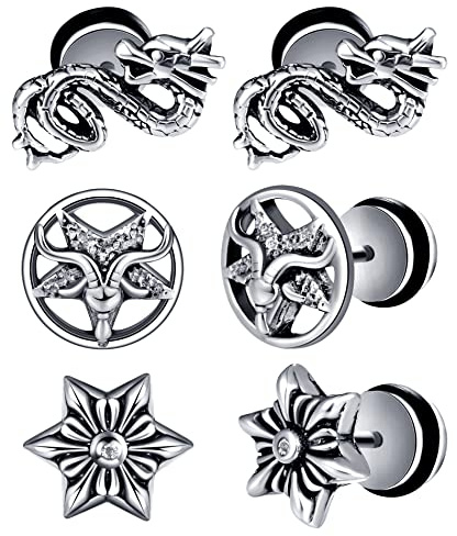 Feilok Herren Ohrringe Ohrstecker Cartilage Creolen Edelstahl Silber Drachen Schafkopf Stern Creolen Ohrringe Huggie Piercing für Mann Männer