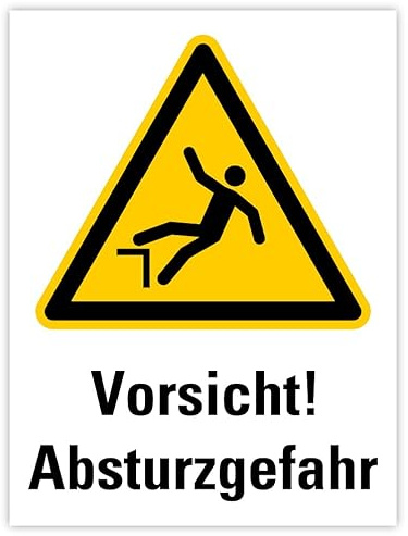 Aufkleber Warnung „Vorsicht! Absturzgefahr“ Warnzeichen Folie selbstklebend Symbol nach ISO 7010 (W008) | Größe wählbar Made in Germany, Größe: 30x40 cm