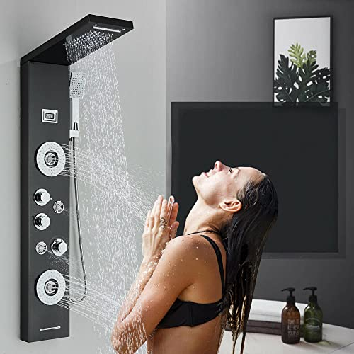 Schwarzes Duschpaneel-Turmsystem Regen, Wasserfall-Massage Jetstrahl Edelstahl