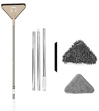 Voiakiu Trapeador de limpieza triangular, limpiador de polvo de techo retráctil, fregona giratoria y ajustable de 360 grados, apto para baño, vidrio, pared y piso