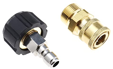 EMSea 2 adaptadores de manguera para limpiador de alta presión M22, 14 mm, rosca hembra a 1/4 pulgadas, enchufe rápido macho y 1/4 pulgadas, enchufe rápido hembra a M22, 14 mm macho