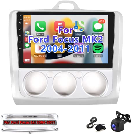 32G Android Autoradio für Ford Focus Mk2 Mk3 Exi MT 2 3 2004-2011 mit Apple Carplay Android Auto GPS Navi WiFi 9 Zoll Autoradio 2 Din Mirror Link Bluetooth mit FM/RDS/USB/OBD2/DAB+/DVR Rückfahrkamera