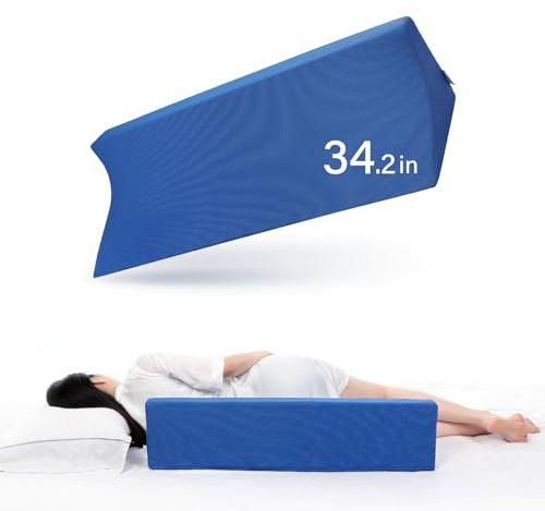 34.2in Bed Wedges & Body Positioners, 30 Degree Wedge Pillow for Side Sleeping/After Surgery, Triangle Foam Bed Wedge Pillow with Blue Machine Washable Cover, for Pregnancy, Back, Leg Pain Relief