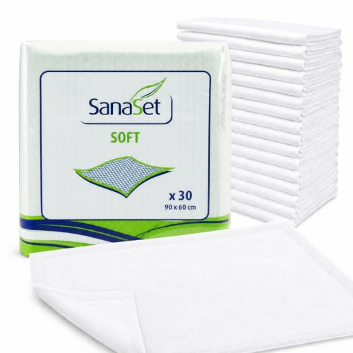 SanaSet Einweg Inkontinenzunterlagen 90x60 cm, 90 STK, mit saugstarkem Flockenkern, wasserdichte Krankenunterlagen für Bett, Matratze, Stuhl, Pflege, Senioren, Babys und Tiere