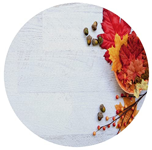 Thanksgiving Platzset Rund 4 Stück Thanksgiving Tannenzapfen Tischsets Hitzebeständig Leicht zu Reinigen Rutschfest PVC Tischset für Küche Essen