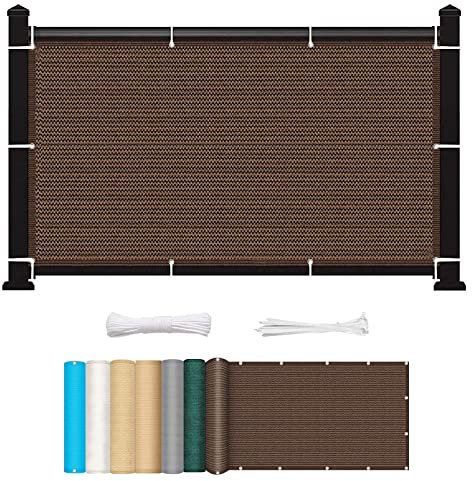 Balkon Sichtschutz Balkonabdeckung 110 x 450 cm Wind HDPE UV-Schutz Sichtschutz Windschutz Sichtblende mit Ösen und Kordel für Balkon Garten im Freien, Braun